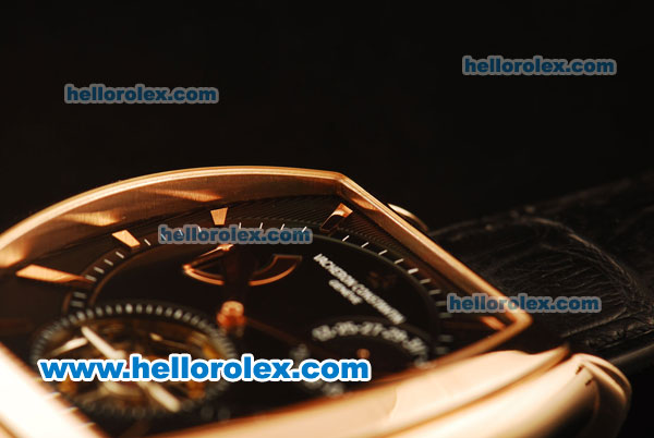 Vacheron Constantin Malte Swiss Tourbillon Manual Winding Rose Gold Case with Black Dial and Black Leather Strap - Click Image to Close